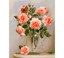 Фото Коралові троянди, серія Букет, малювання за номерами, 40 х 50 см, Ідейка, KH2034