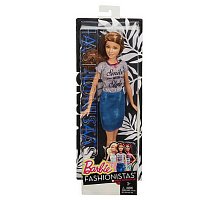 Фото Лялька Барбі Модниця, в джинсовій спідниці та сірій футболці, Barbie, Matell, сіра футболка, джинсова спідниця, DGY54-6
