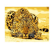 Фото Леопард, серія Тварини та птахи, малювання за номерами, 40 х 50 см, Ідейка, Леопард причаївся (KH305)