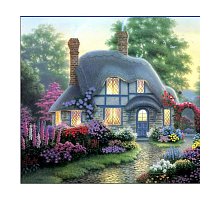 Фото Маленький будинок у квітах, Серія За містом, малювання за номерами, 40 х 50 см, Ідейка, Заміський будиночок маленький (KH300)