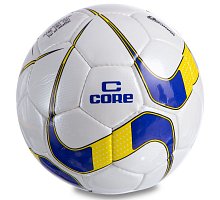 Фото М’яч футбольний №5 PU ламін. CORE DIAMOND CR-024 (№5, 4 сл., пошитий вручну, білий-синій-жовтий)