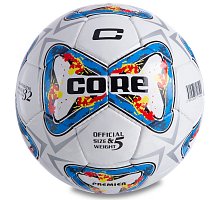 Фото М’яч футбольний №5 PU ламін. CORE PREMIER CR-048 (№5, 4 сл., пошитий вручну, білий-блакитний)