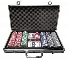 Фото Набір для покеру на 300 фішок з номіналом 10-500 у сріблястому кейсі. 11,5g-chips