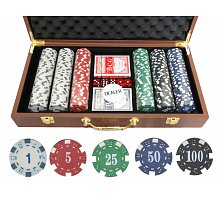 Фото Набор для покера на 300 фишек в кожаном кейсе, номинал 1-100. 11,5g-chips