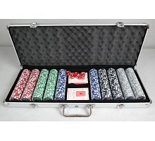 Фото Набір для покеру на 500 фішок з номіналом 5-500 у сріблястому кейсі. 11,5g-chips
