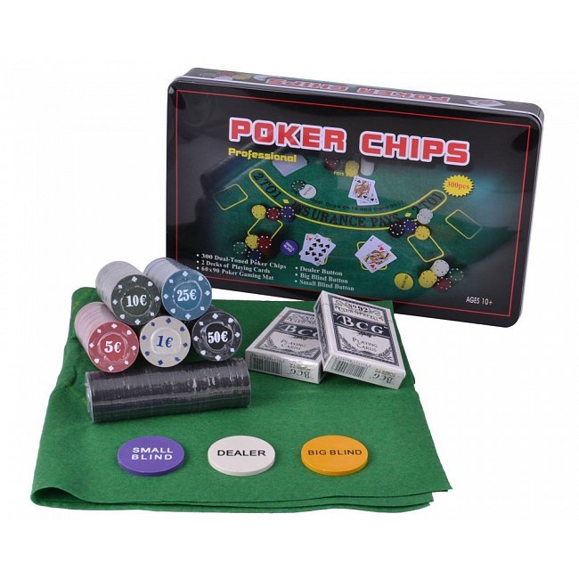 Фото Набор для покера на 300 фишек с номиналом в металлической коробке, номинал 1-50. 4g-chips