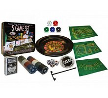 Фото Міні-казино з рулеткою 5 ігор в 1 (рулетка, карти, поле, 100 фішок з номіналом)