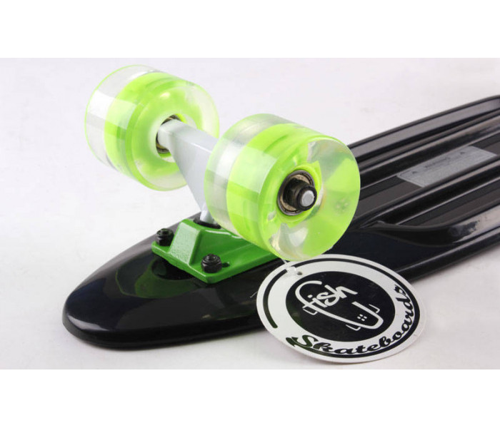 Скейтборд пластиковий Penny LED WHEELS FISH 22in з колесами, що світяться SK-405-7 (чорний-сал-сал)