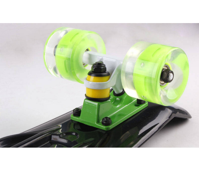 Скейтборд пластиковий Penny LED WHEELS FISH 22in з колесами, що світяться SK-405-7 (чорний-сал-сал)