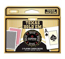 Фото Карти Copag Texas Holdem у наборі (2 колоди 100% пластик + фішка дилера)