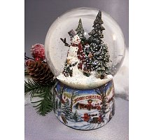 Фото Снігова куля "Сніговик у лісі" музична, з обертанням (скляна, D 10 см)