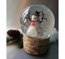 Фото Снігова куля "Сніговик" на корі (скляний, з мелодією, D 10 см)