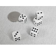 Фото Кости игральные кубики, 12 мм. Белый с черной точкой, Китай
