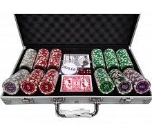 Фото Набор для покера на 300 фишек в алюминиевом кейсе, номинал 1-500 цветной, фишки 11,5g