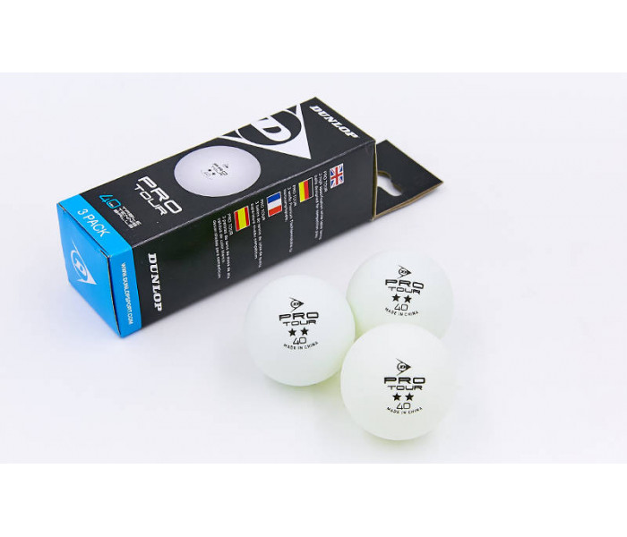 Набір м’ячів для настільного тенісу 3 штуки DUNLOP MT-679158 2star PRO TOUR (пластик, d-40мм, білий)