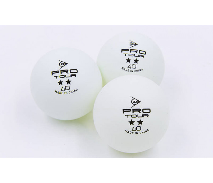 Набір м’ячів для настільного тенісу 3 штуки DUNLOP MT-679158 2star PRO TOUR (пластик, d-40мм, білий)