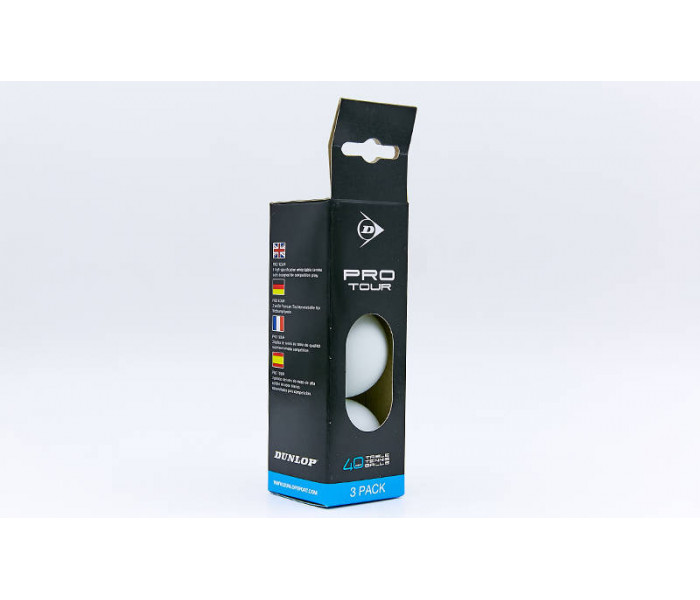 Набір м’ячів для настільного тенісу 3 штуки DUNLOP MT-679158 2star PRO TOUR (пластик, d-40мм, білий)
