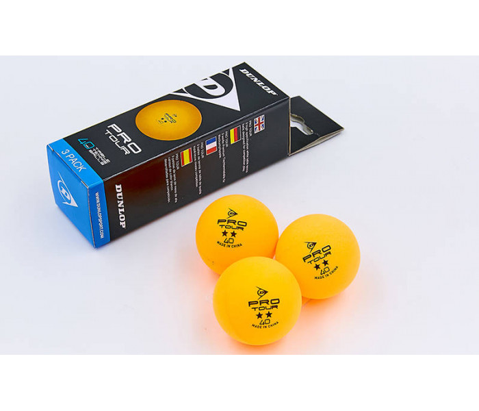 Набір м’ячів для настільного тенісу 3 штуки DUNLOP MT-679174 2star PRO TOUR (пластик, d-40мм, помаранчевий)