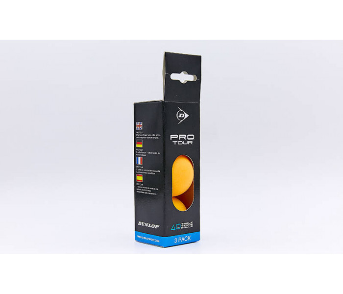 Набір м’ячів для настільного тенісу 3 штуки DUNLOP MT-679174 2star PRO TOUR (пластик, d-40мм, помаранчевий)