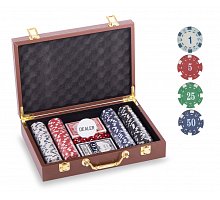 Фото Набор для покера на 200 фишек с номиналом 1-50 в кожаном кейсе