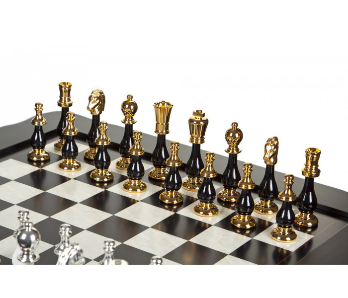 Шахматный стол Italfama Orientale, 58 x 58 см, фигуры латунь, позолота, серебро (154GSBN+TAV86BG-N)