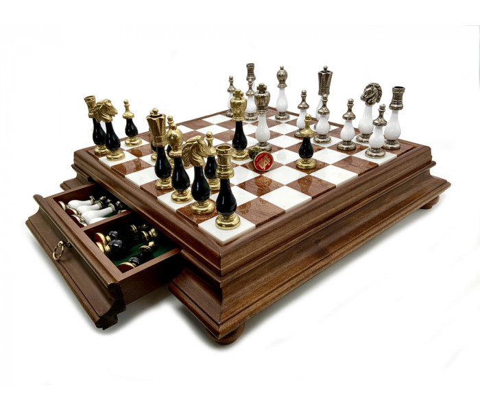 Шахматы Italfama Arabescato, 47 x 47 см, фигуры дерево, цинк, латунь, никель (142BN+419AW)