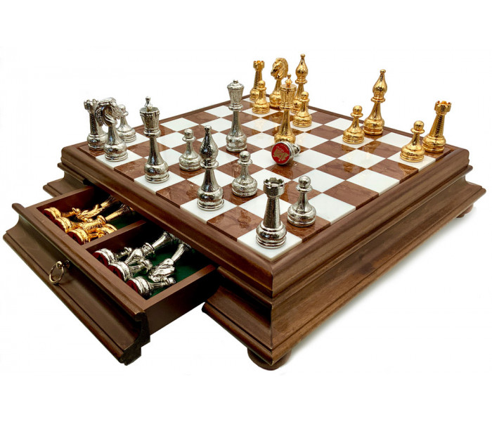 Шахи Italfama Fiorito, 47 x 47 см, фігури цинк, золото, срібло (82G+419AW)