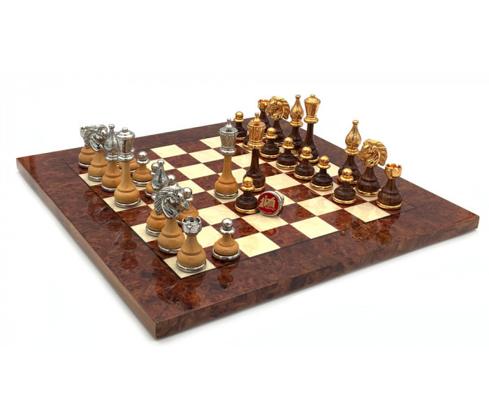 Шахматы Italfama Mignon Fiorito, 42 x 42 см, фигуры дерево, цинк, позолота, серебро (158G+721RL)