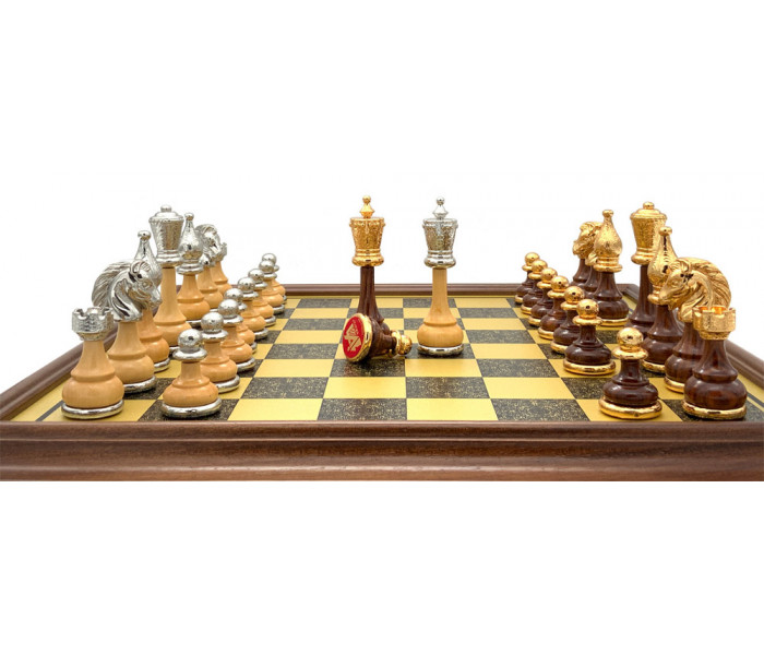 Шахматы Italfama Mignon Fiorito, 48 x 48 см, фигуры дерево, цинк, позолота, серебро (158G+252BW)