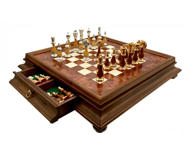 Шахи Italfama Orientale, 53 x 53 см, фігури дерево, цинк, позолота, срібло (154GS+434R)