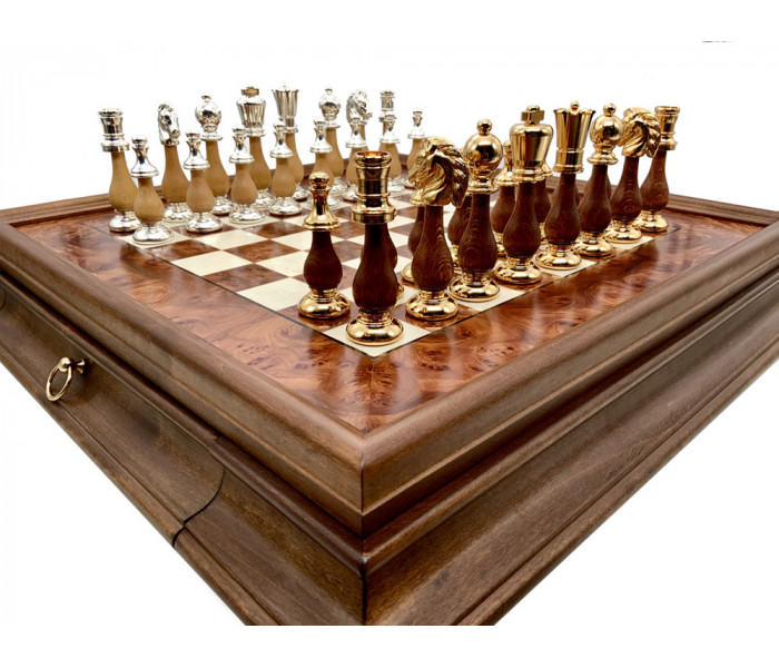 Шахи Italfama Orientale, 53 x 53 см, фігури дерево, цинк, позолота, срібло (154GS+434R)