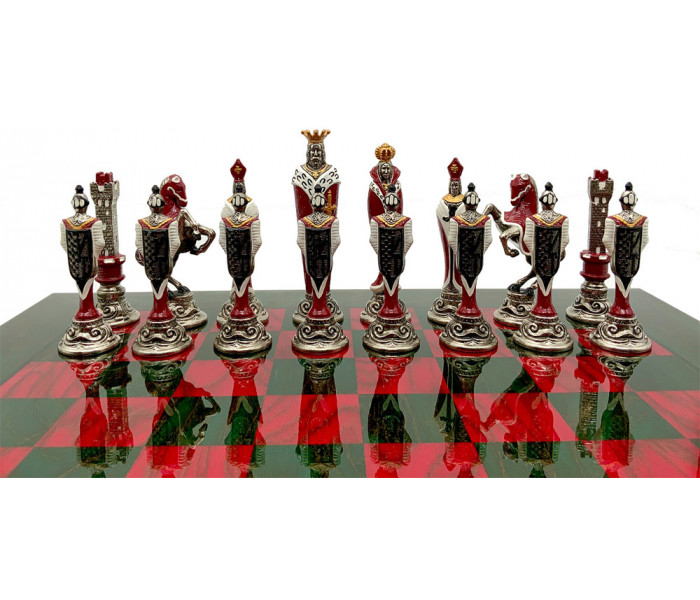 Шахматы Italfama Rinascimento Fiorentino Verde, 51 x 51 см, фигуры цинк, латунь, никель (19-48+516R)
