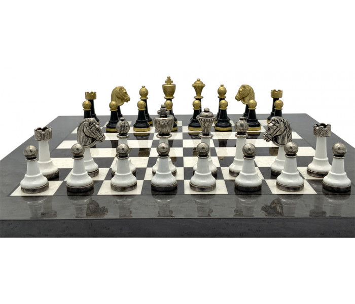 Шахи Italfama Staunton Grigio, 42 x 42 см, фігури дерево, цинк, латунь, нікель (141BN+513R)