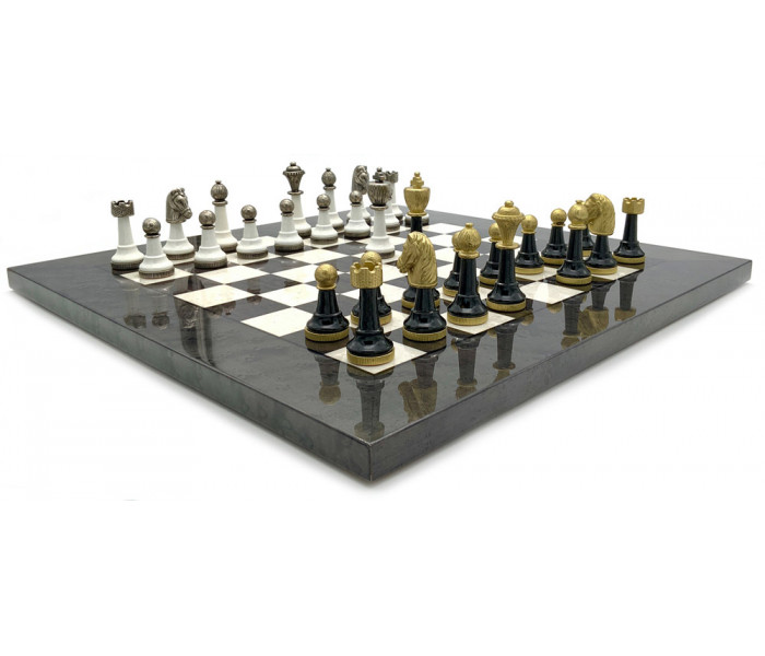 Шахи Italfama Staunton Grigio, 42 x 42 см, фігури дерево, цинк, латунь, нікель (141BN+513R)