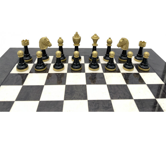 Шахи Italfama Staunton Grigio, 42 x 42 см, фігури дерево, цинк, латунь, нікель (141BN+513R)