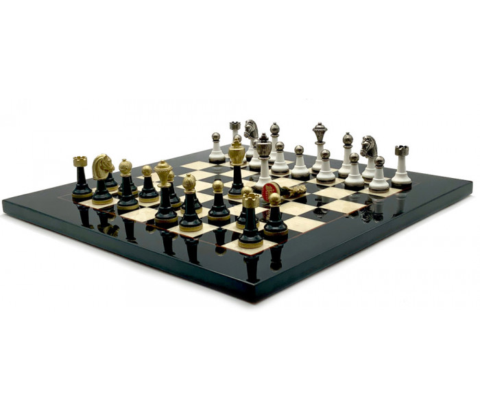 Шахи Italfama Staunton Nero, 42 x 42 см, фігури дерево, цинк, латунь, нікель (141BN+530R)