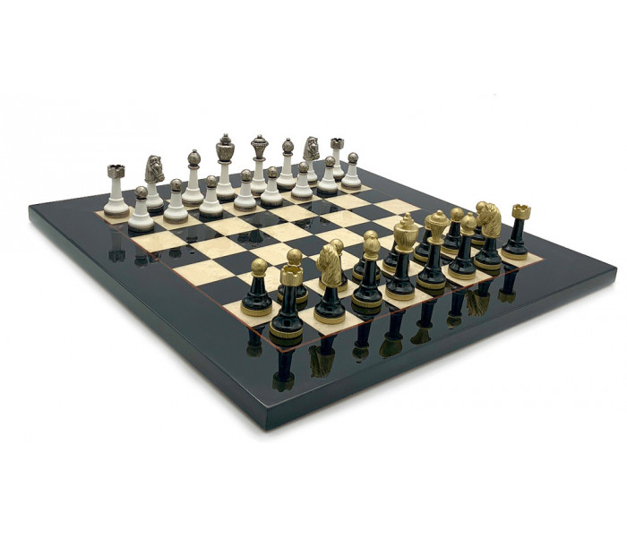 Шахи Italfama Staunton Nero, 42 x 42 см, фігури дерево, цинк, латунь, нікель (141BN+530R)
