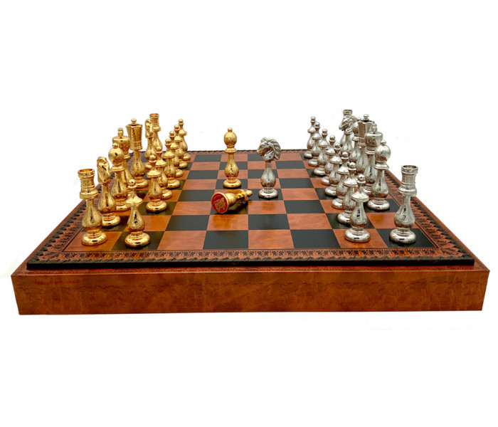Шахи та нарди Italfama Arabescato Marrone, 48 x 48 см, фігури цинк, золото, срібло (81G+212L)