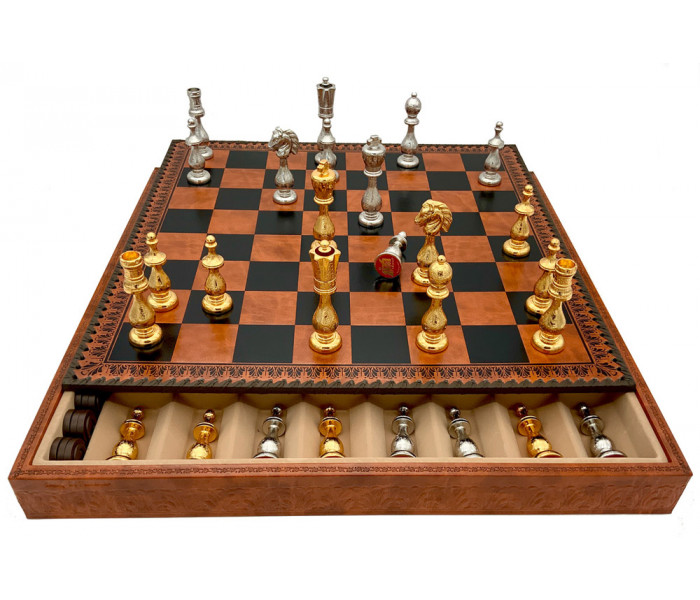 Шахи та нарди Italfama Arabescato Marrone, 48 x 48 см, фігури цинк, золото, срібло (81G+212L)