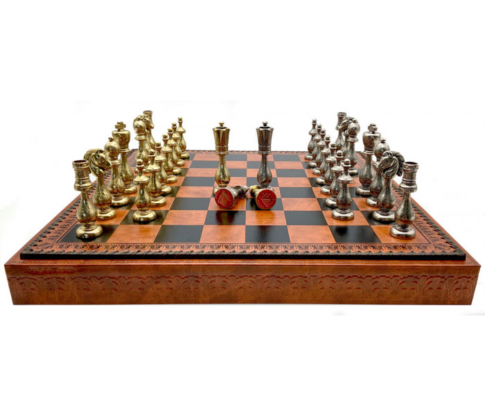 Шахи та нарди Italfama Arabescato Marrone, 48 x 48 см, фігури цинк, латунь, нікель (81M+212L)