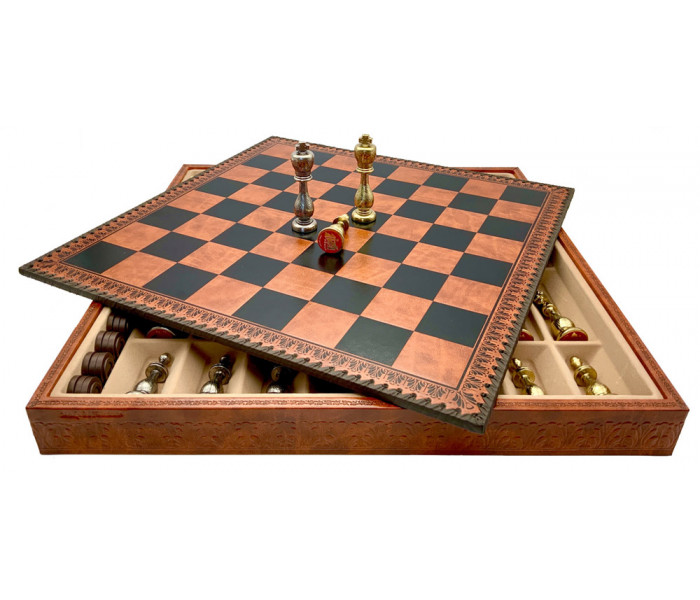Шахи та нарди Italfama Arabescato Marrone, 48 x 48 см, фігури цинк, латунь, нікель (81M+212L)