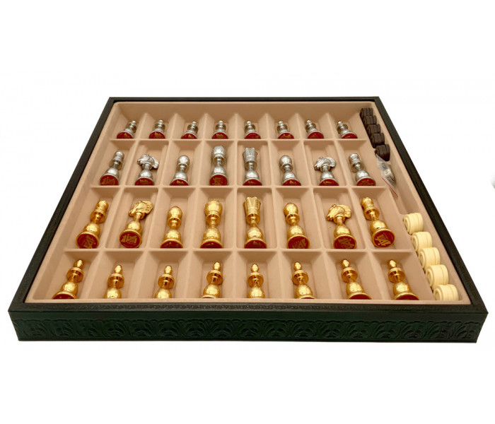 Шахи та нарди Italfama Arabescato Nero, 48 x 48 см, фігури цинк, золото, срібло (81G+222GN)