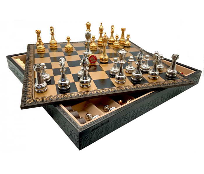Шахи та нарди Italfama Fiorito, 48 x 48 см, фігури цинк, золото, срібло (82G+222GN)