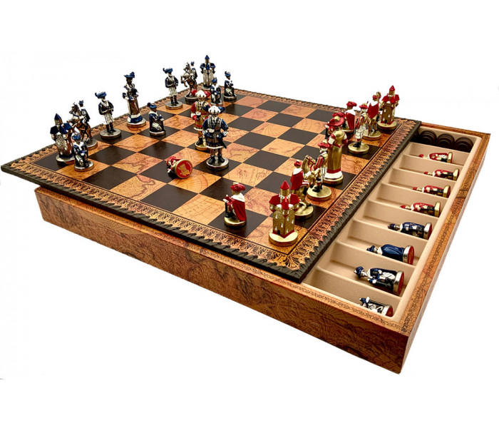 Шахматы и нарды Italfama Landsknecht Marrone, 48 x 48 см, фигуры цинк, латунь, никель (19-84+222MAP)