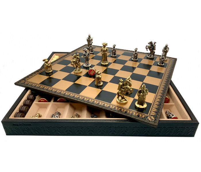 Шахи та нарди Italfama Landsknecht Nero, 48 x 48 см, фігури цинк, латунь, нікель (84M+222GN)