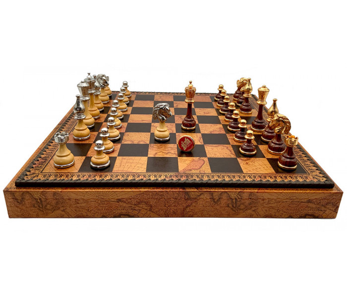 Шахматы и нарды Italfama Mignon Fiorito Marrone, 48 x 48 см, фигуры цинк, золото, серебро (158G+222MAP)