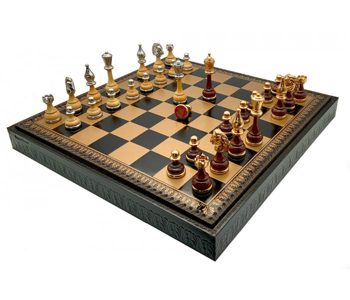Шахматы и нарды Italfama Mignon Fiorito Nero, 48 x 48 см, фигуры цинк, золото, серебро (158G+222GN)