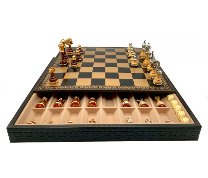 Шахматы и нарды Italfama Mignon Fiorito Nero, 48 x 48 см, фигуры цинк, золото, серебро (158G+222GN)