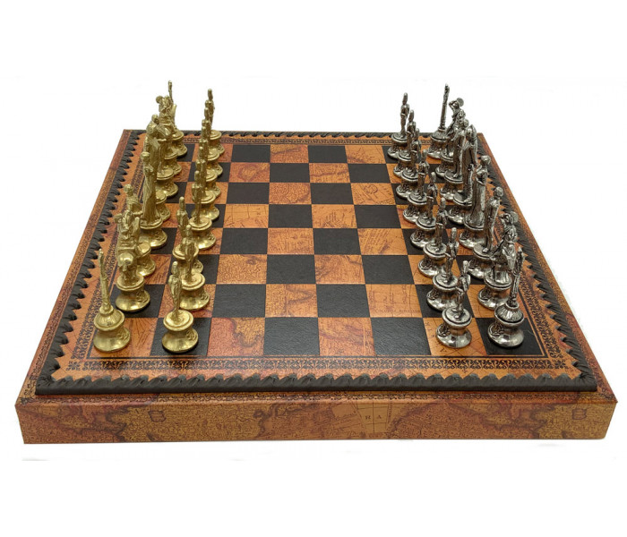 Шахматы и нарды Italfama Napoleone Marrone Carta, 35 x 35 см, фигуры цинк, латунь, никель (92M+219MAP)