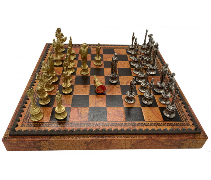 Шахматы и нарды Italfama Napoleone Marrone Carta, 35 x 35 см, фигуры цинк, латунь, никель (92M+219MAP)